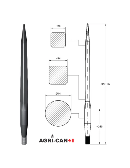 Pic à balle ronde de 32'' (820mm) - Droit - Kverneland Conus II