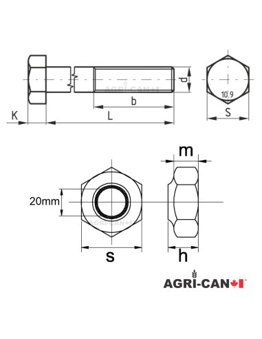 Boulons et écrous - M20 X 120mm - 4/pqt