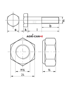 Flail Mower Bolts and Nuts - M16 X 95mm - 5/pack 2