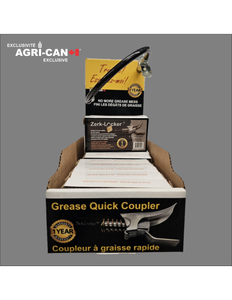 12 Zerk-Locker® grease couplers and Countertop display