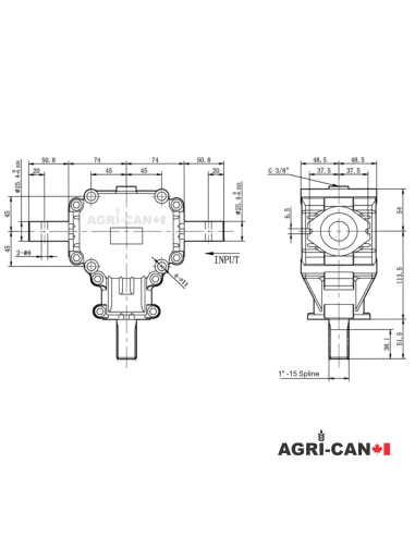 Snowblower Aluminum Gearbox - Ratio 1.5:1