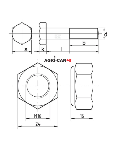 Boulons et écrous - M16 X 90mm - 5/pqt