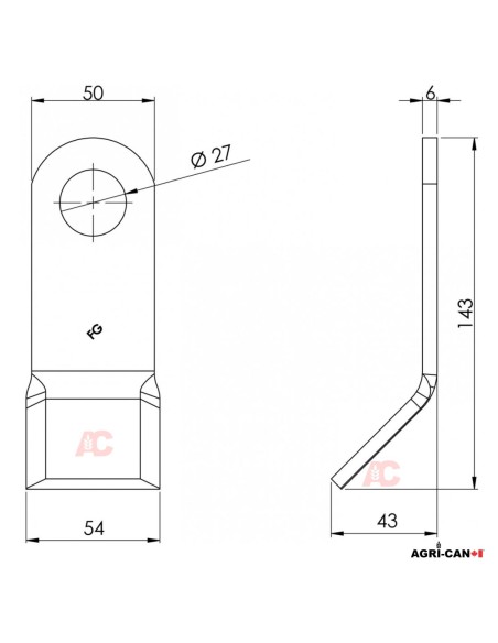 Couteau fléau Y F10 pour broyeur McConnel / Bomford / Twose – 7190315