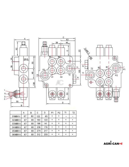 Valve hydraulique monobloc à 2 sections – 80 L/min – SD11